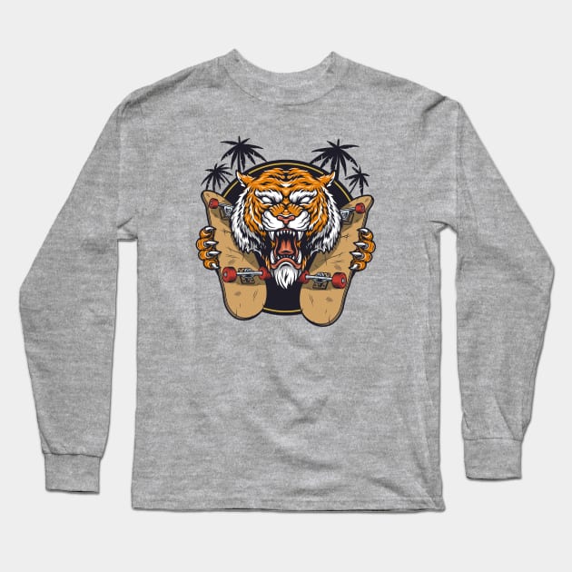 angry tiger face - tiger claw Long Sleeve T-Shirt by Spring Moon